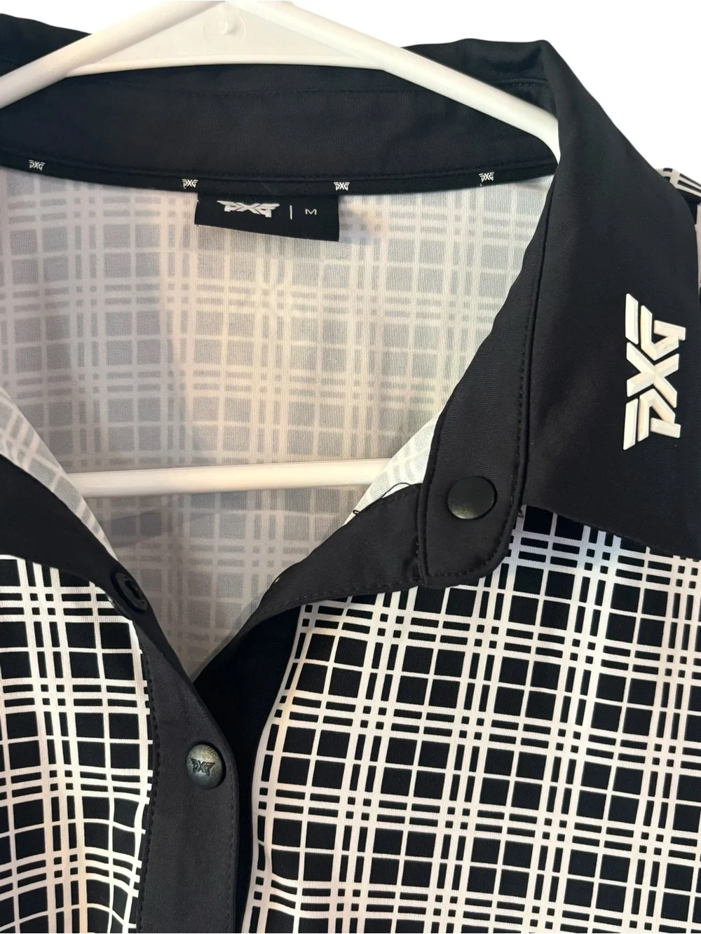 PXG Women's Black & White Grid-Print Performance Polo Shirt Size Medium